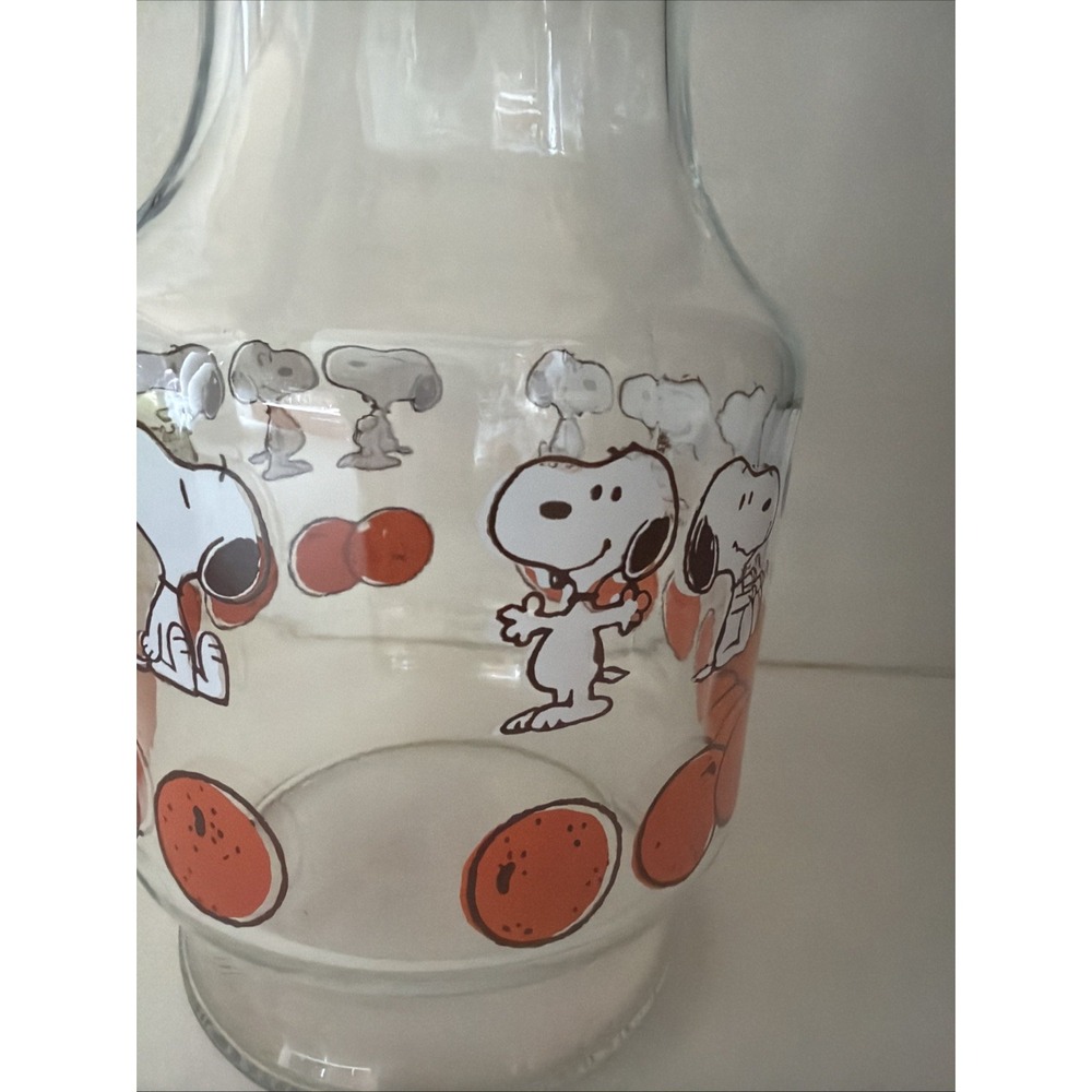 Vintage Peanuts Snoopy Orange Juice Glass Carafe Pitcher Jar 1958 Schulz - Picture 5 of 10